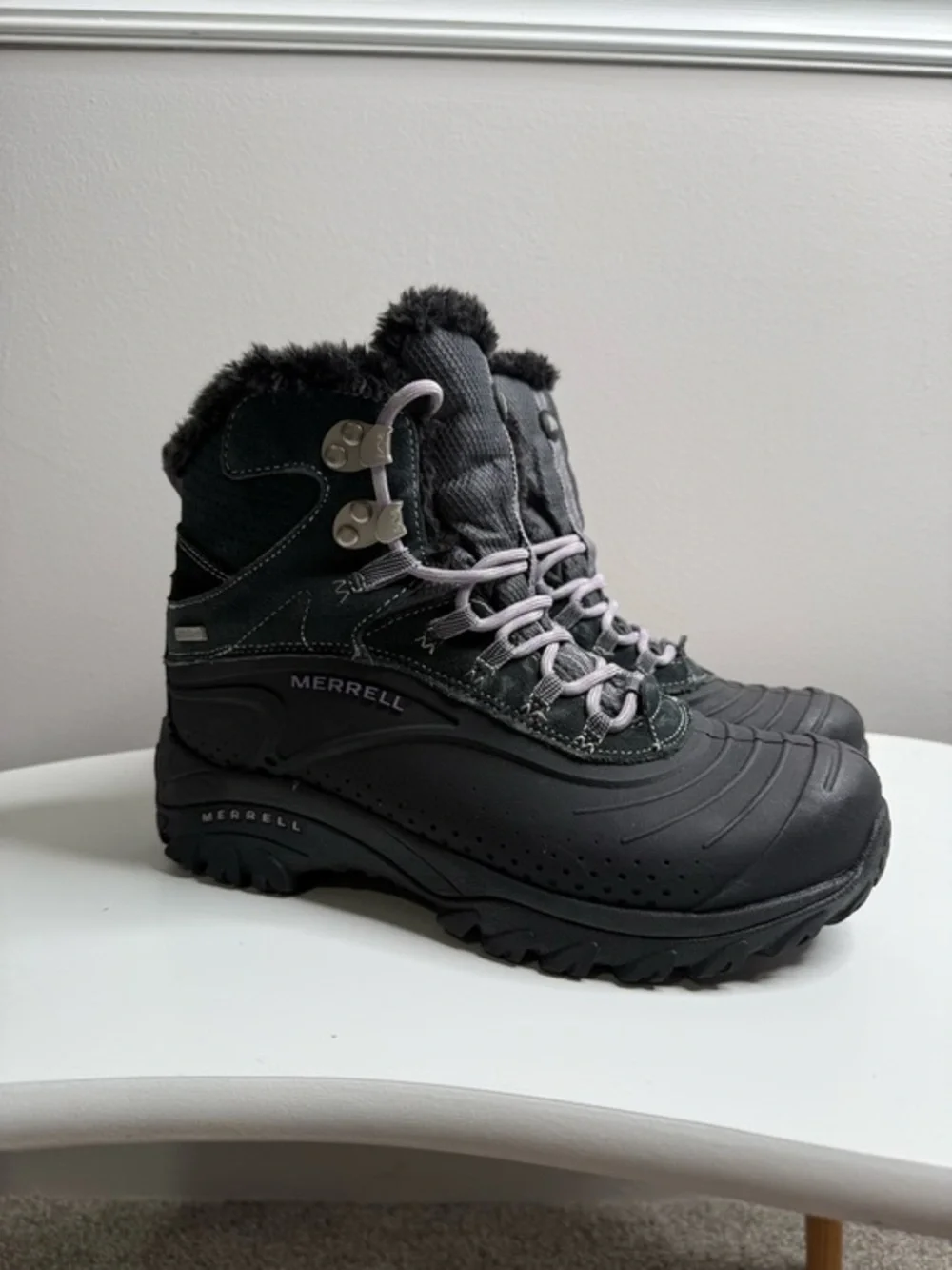 Merrell Women's Black Winter Hiking Boots with Light Purple Accent Laces